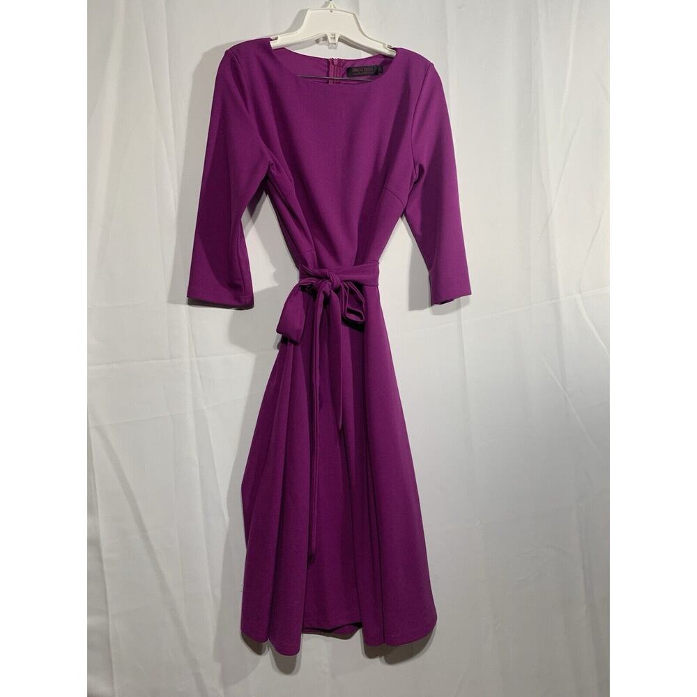 Dress Tells Hot Pink Dress Maxi Belted Fit Flare Size M 3/4 sleeve